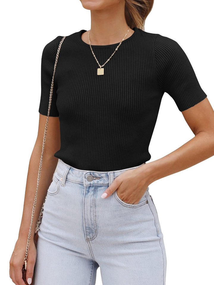 PRE-ORDER: Round Neck Short Sleeve Knit Top