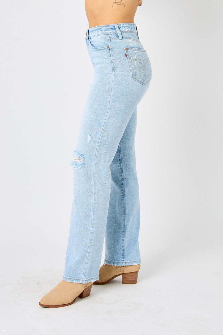 PRE-ORDER: Judy Blue Full Size High Waist Distressed Straight Jeans