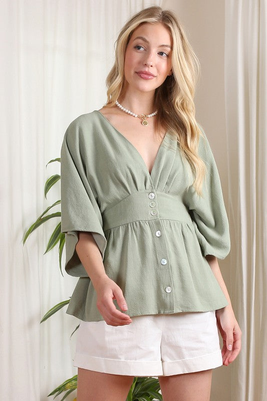 deep v neck button up