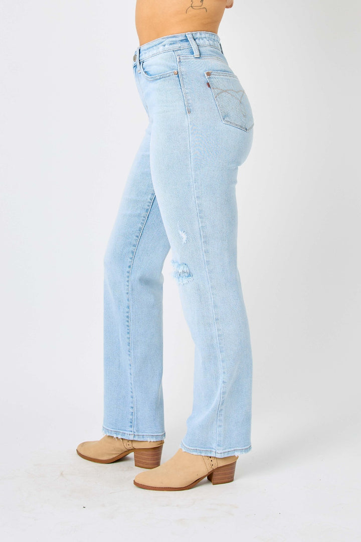 PRE-ORDER: Judy Blue Full Size High Waist Distressed Straight Jeans