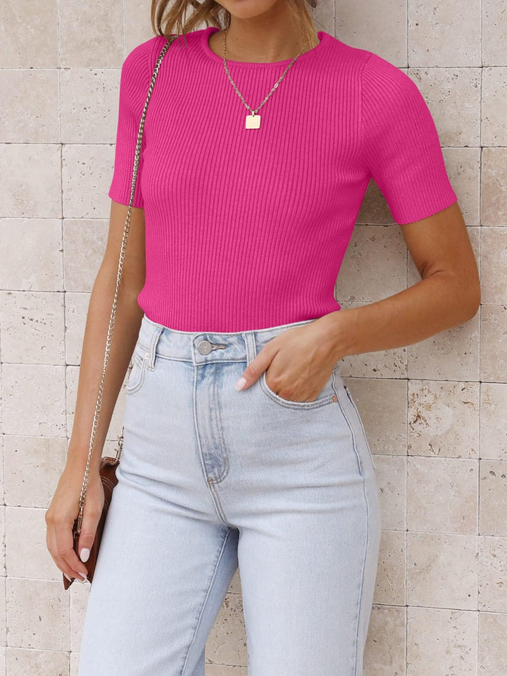 PRE-ORDER: Round Neck Short Sleeve Knit Top