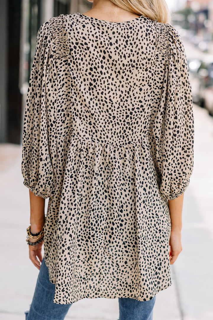 PRE-ORDER: Animal Print V-Neck Three-Quarter Sleeve Blouse