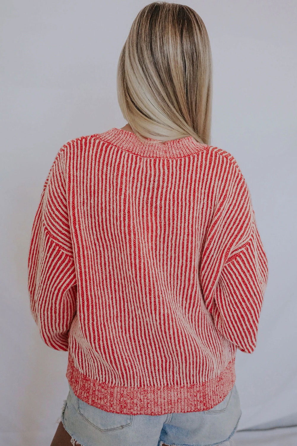 PRE-ORDER: Ribbed Dropped Shoulder Round Neck Sweater