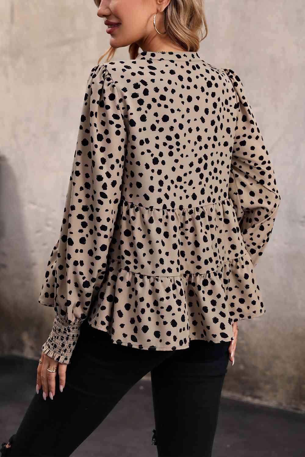 PRE-ORDER: Notched Lantern Sleeve Animal Print Tiered Top