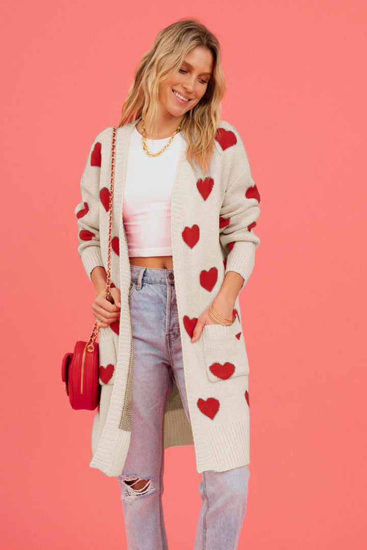 PRE-ORDER: Heart Graphic Open Front Cardigan with Pockets