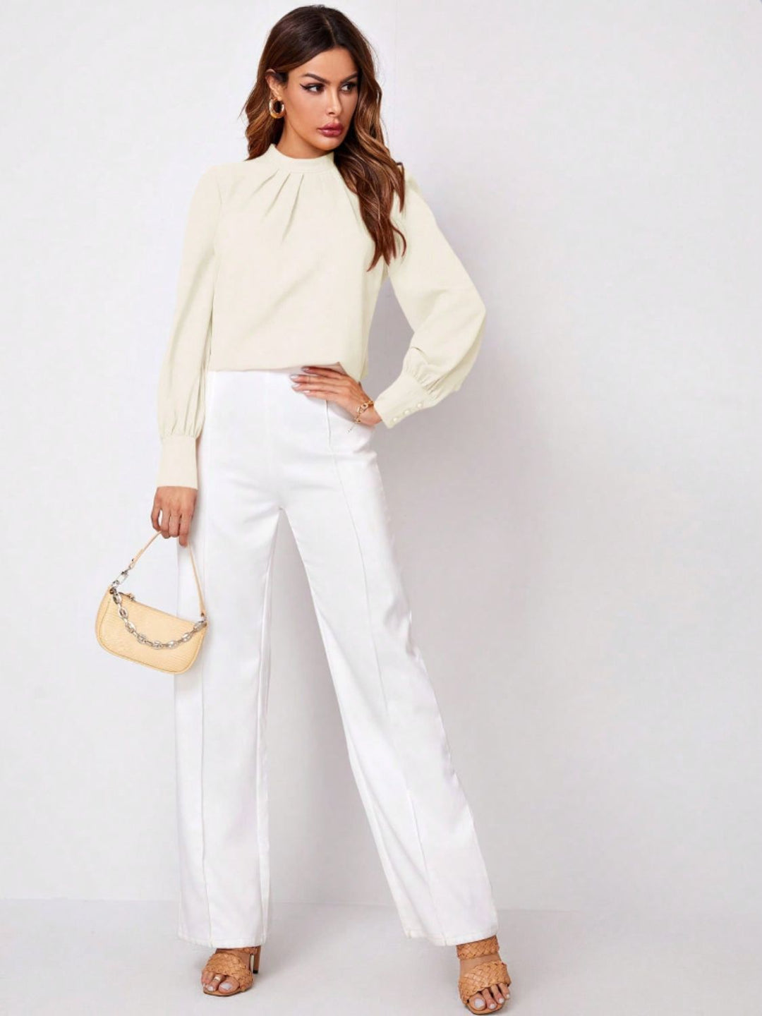 PRE-ORDER: Ruched Mock Neck Long Sleeve Blouse