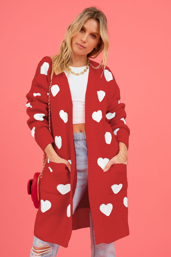 PRE-ORDER: Heart Graphic Open Front Cardigan with Pockets