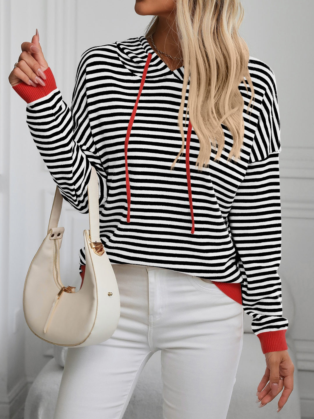 PRE-ORDER: Striped Long Sleeve Hooded Knit Top