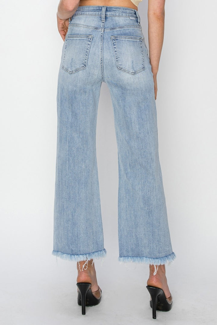 PRE-ORDER: RISEN High Rise Crop Wide Fray Hem Jeans