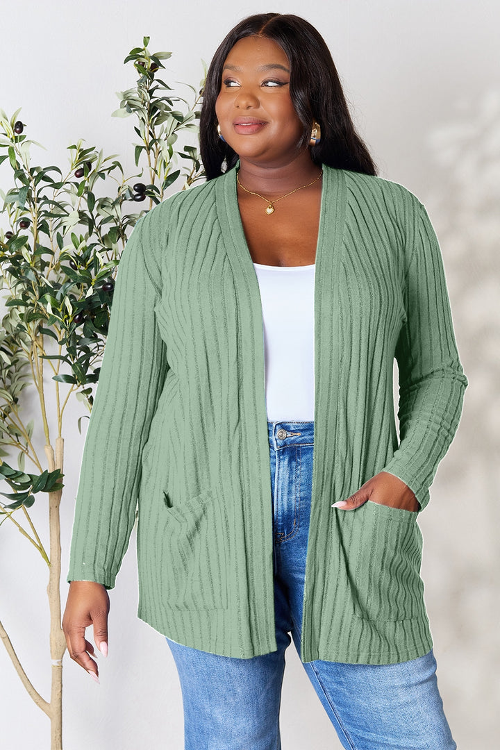 PRE-ORDER: Basic Bae Full Size Ribbed Open Front Cardigan with Pockets