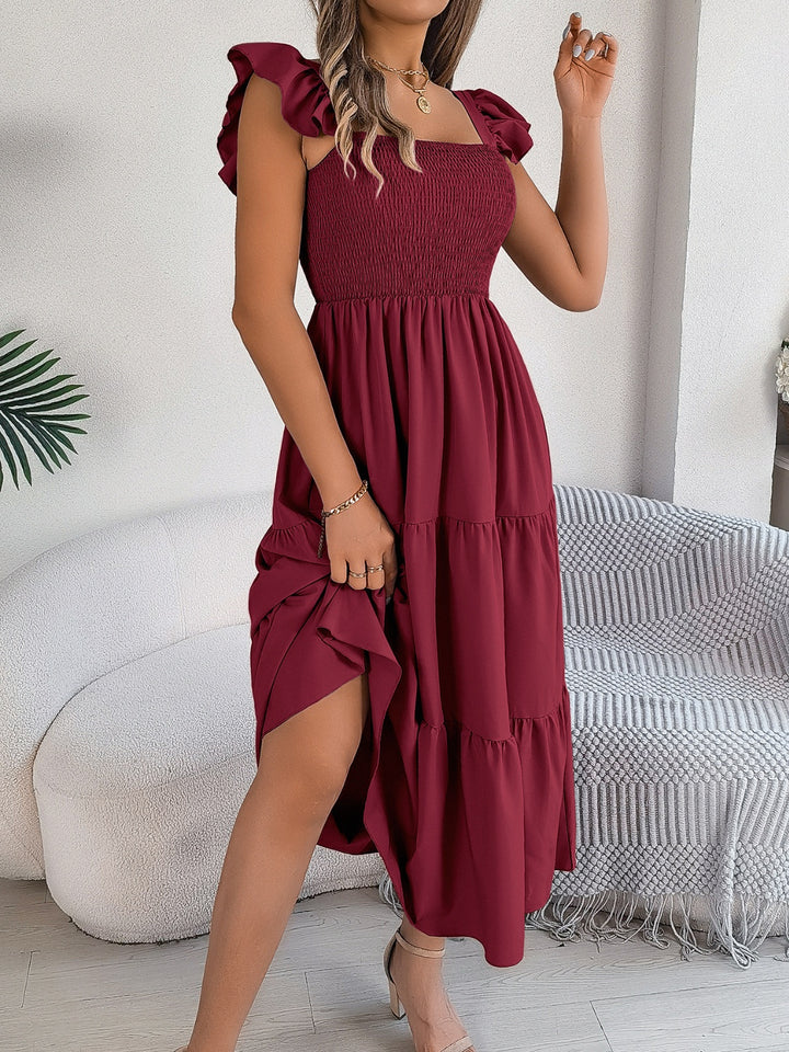 PRE-ORDER: Smocked Square Neck Cap Sleeve Midi Dress