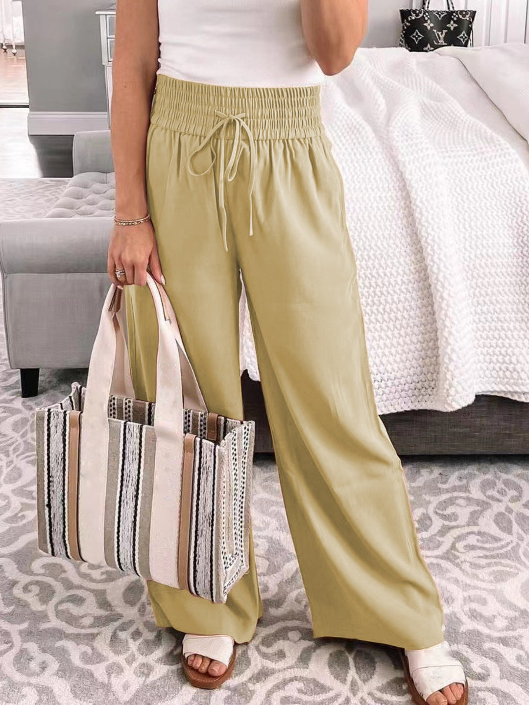 PRE-ORDER: Full Size Drawstring High Waist Wide Leg Pants