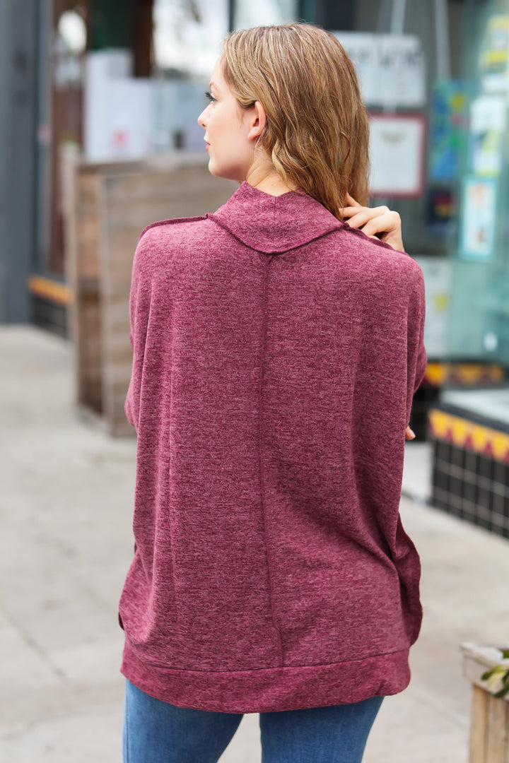 Weekend Ready Burgundy Brushed Mélange Mock Neck Sweater