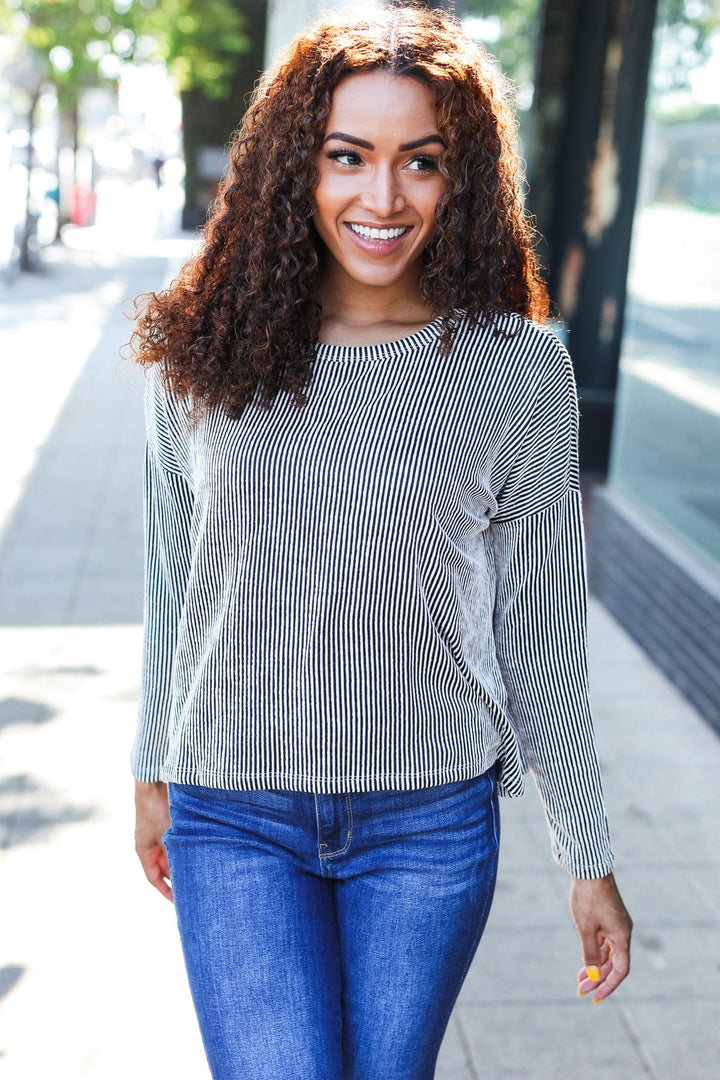 Hello Beautiful Black Rib Dolman Sweater Top