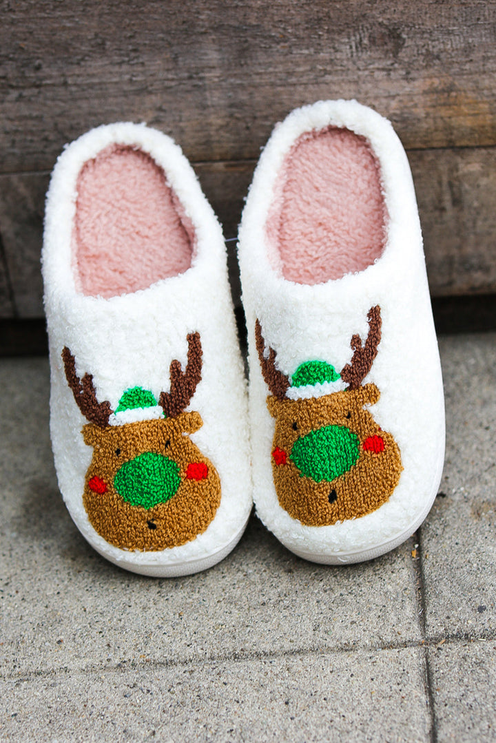 Holiday Reindeer Print Fleece Slippers