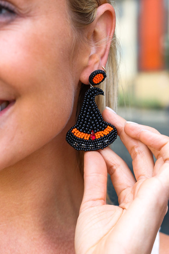 Witch Hat Beaded Halloween Earings