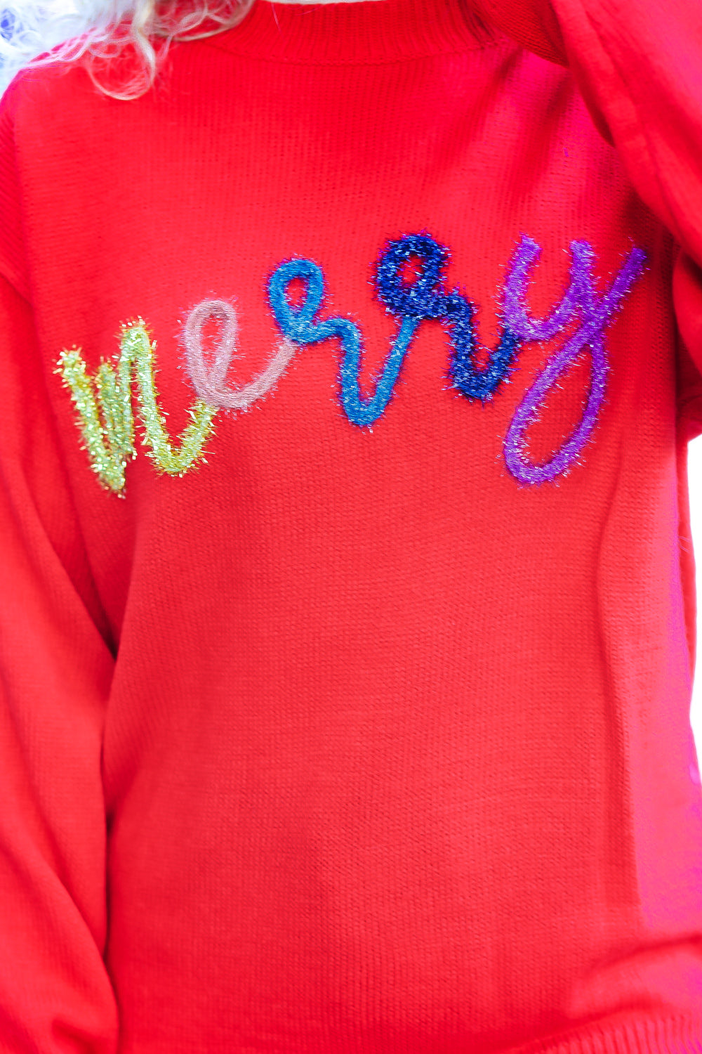 More The Merrier Red Pop Up Lurex Sweater