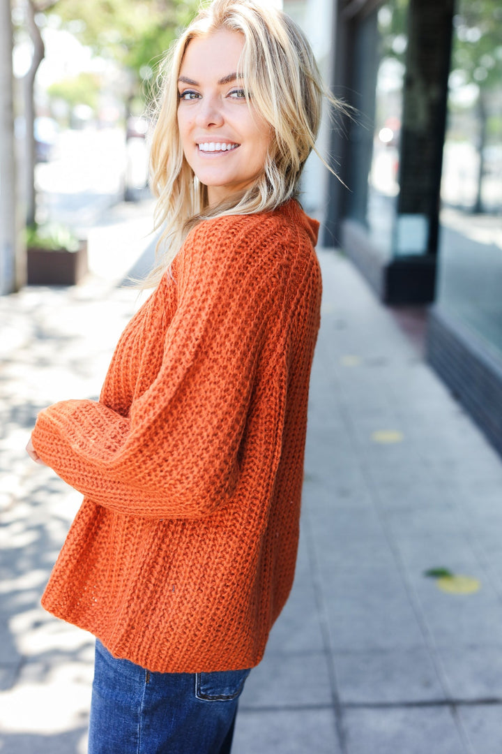 Casual Days Rust Loose Knit Henley Button Sweater