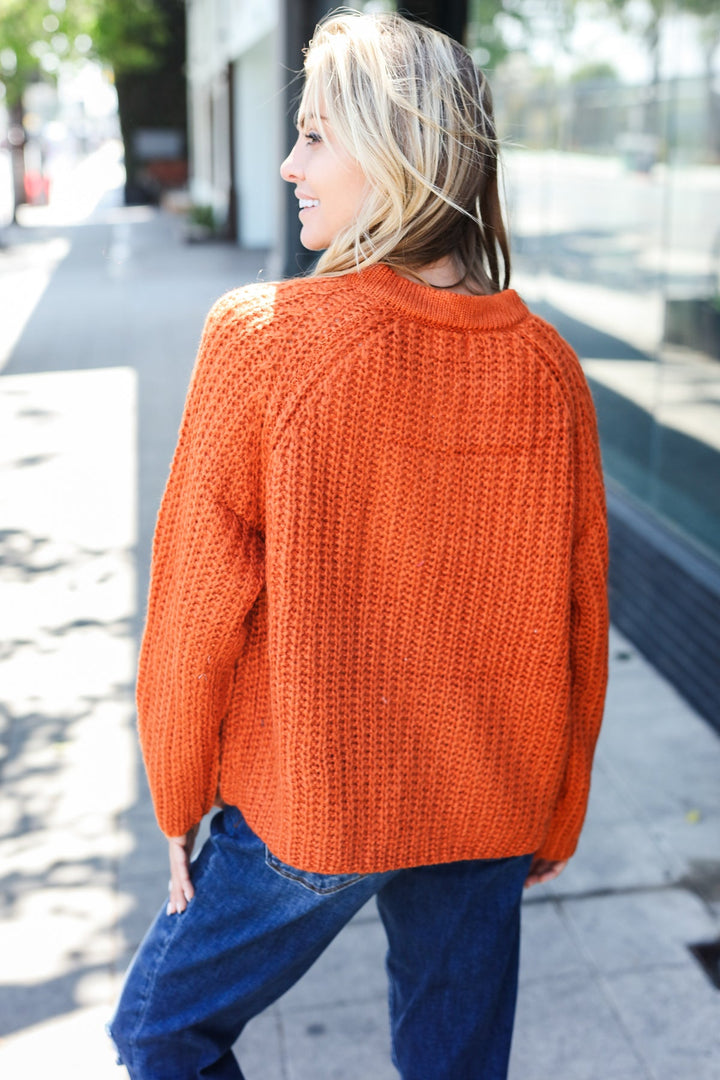 Casual Days Rust Loose Knit Henley Button Sweater