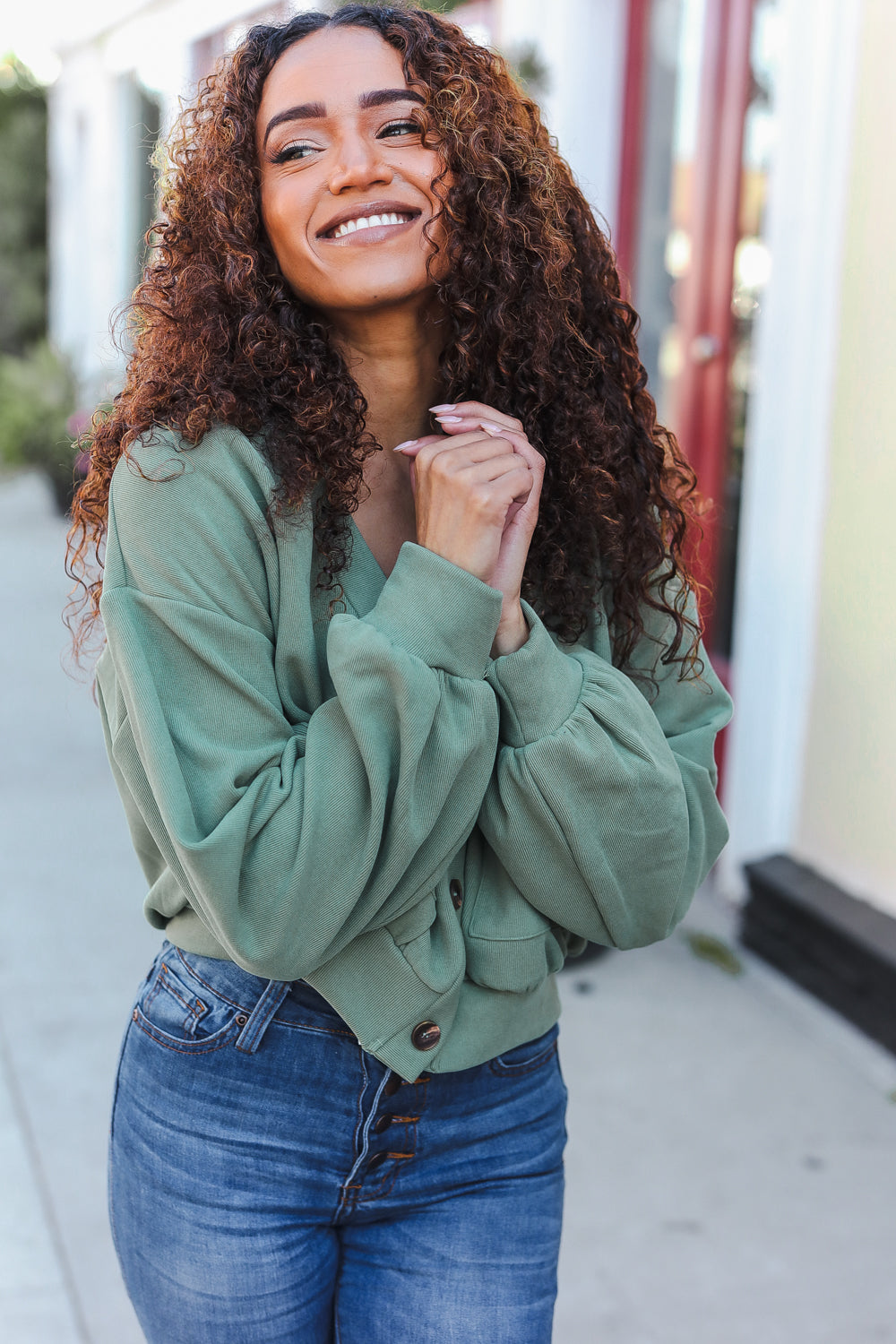 Weekend Ready Green Boyfriend Button Down Cropped Jacket