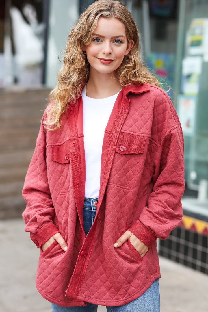 Marsala Quilted Knit Button Down Shacket