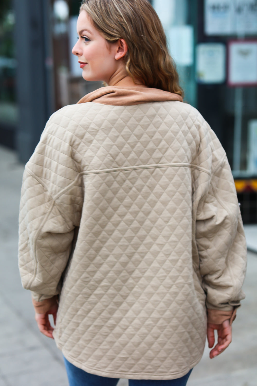 Eyes On You Taupe Quilted Knit Button Down Shacket