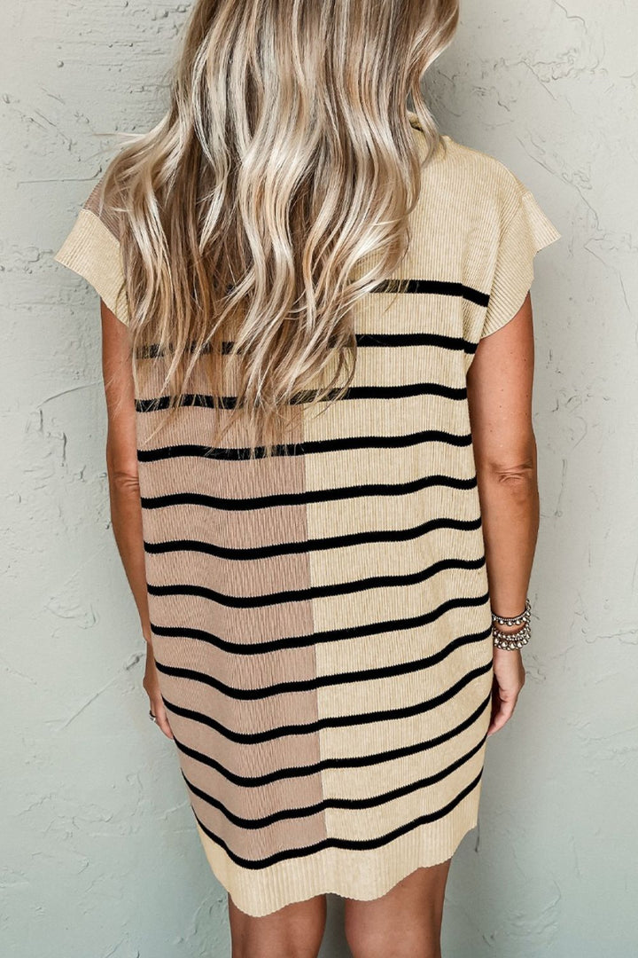 PRE-ORDER: Striped Quarter Zip Cap Sleeve Sweater Dress