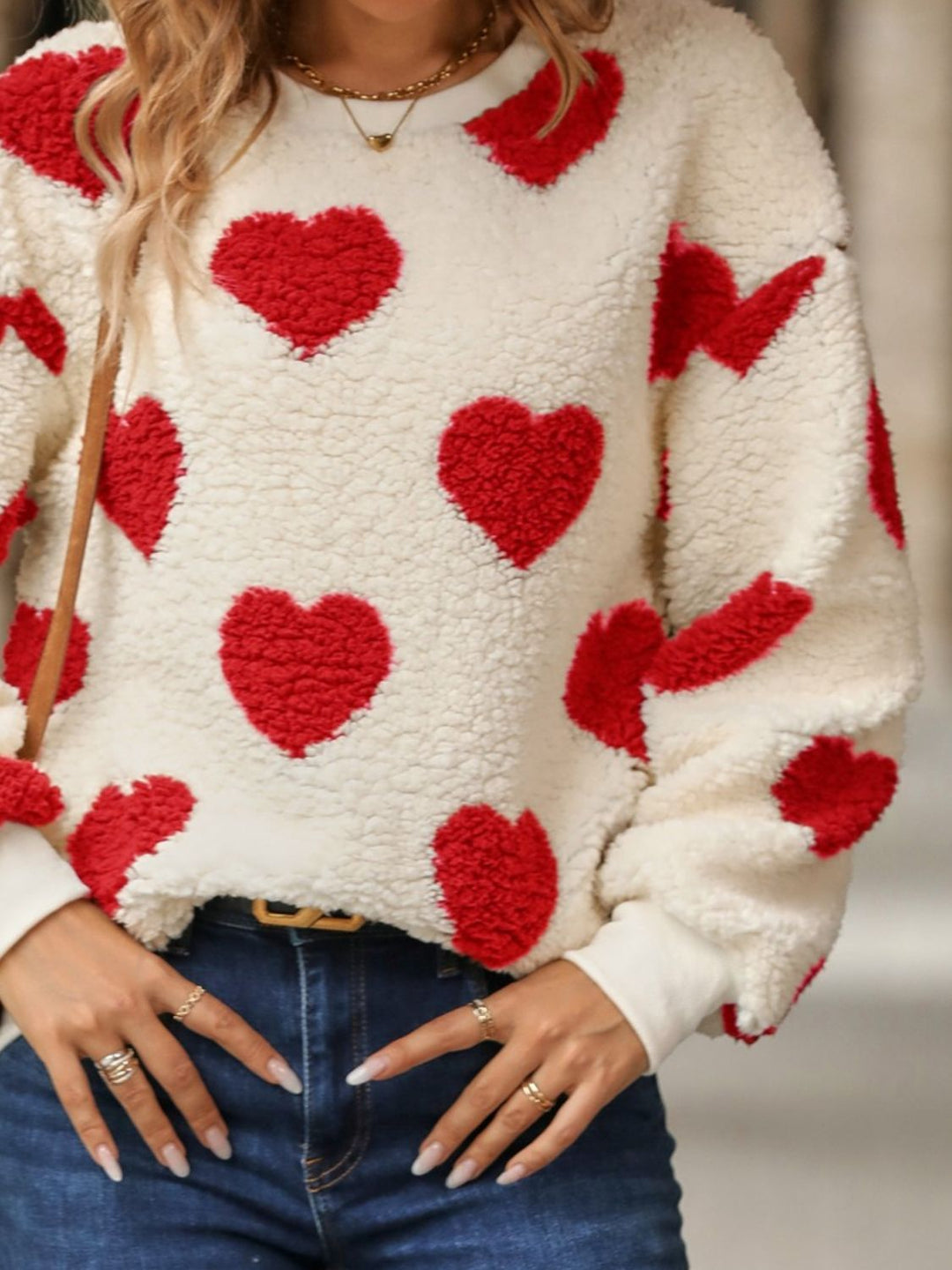 PRE-ORDER: Fuzzy Heart Dropped Shoulder Sweatshirt