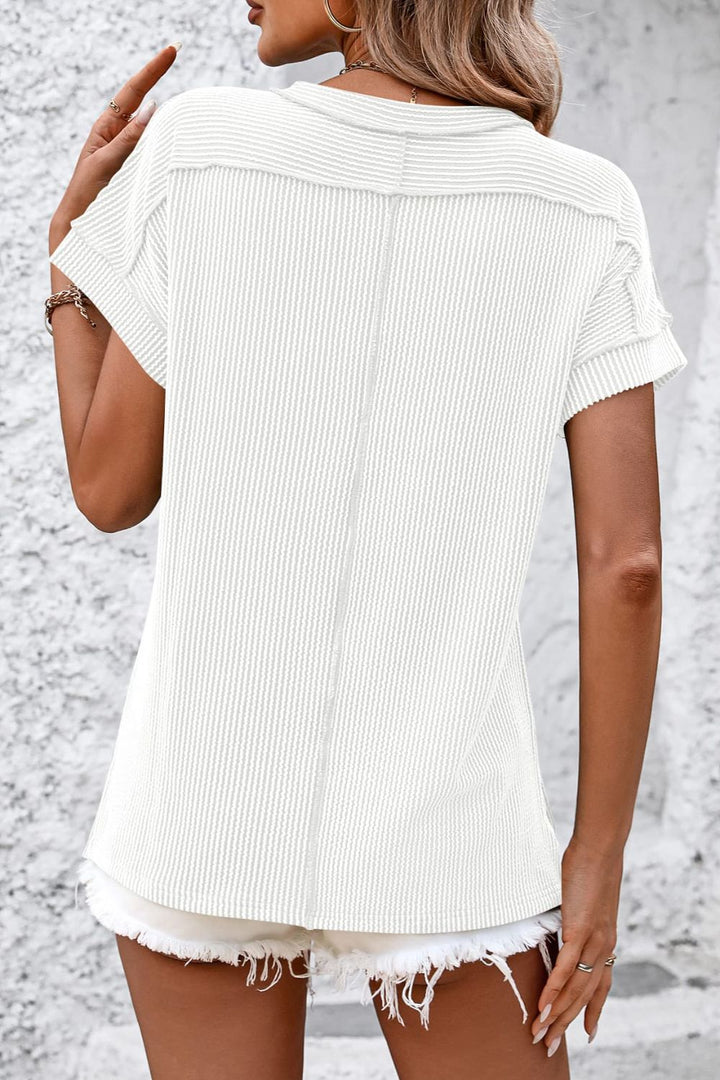 PRE-ORDER: Striped Round Neck Short Sleeve T-Shirt