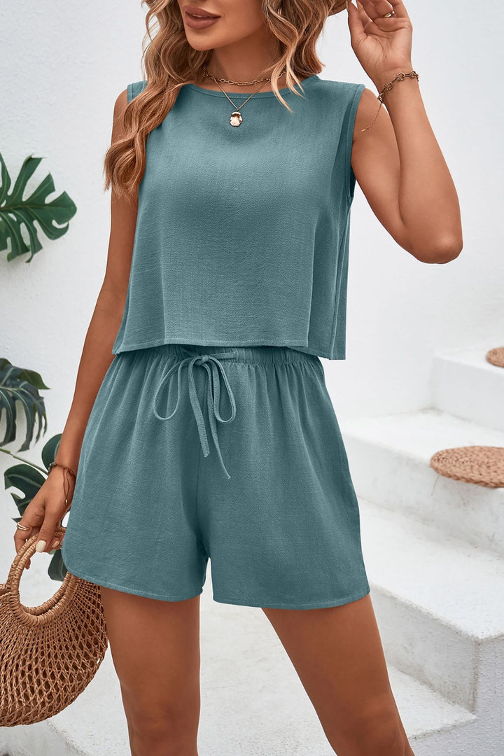 PRE-ORDER: Round Neck Top and Drawstring Shorts Set