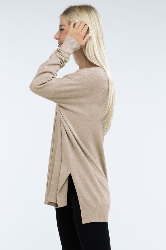 Hi-Low Hem Front Seam Sweater