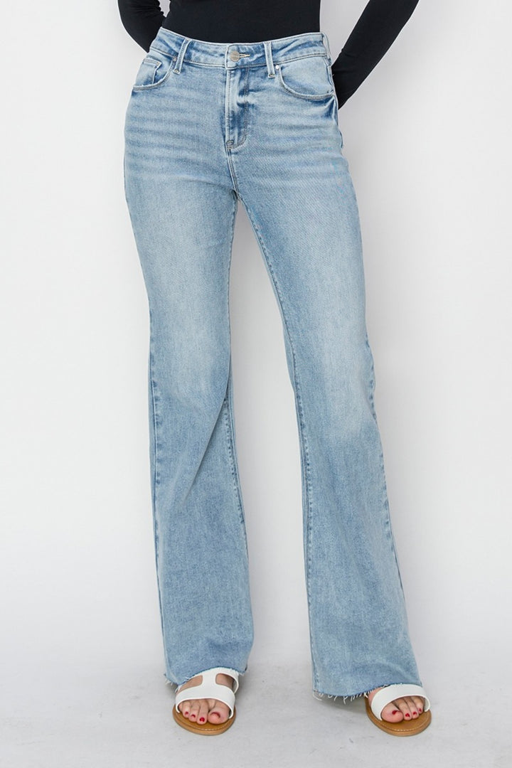 PRE-ORDER: RISEN Full Size High Rise Raw Cut Hem Bootcut Jeans