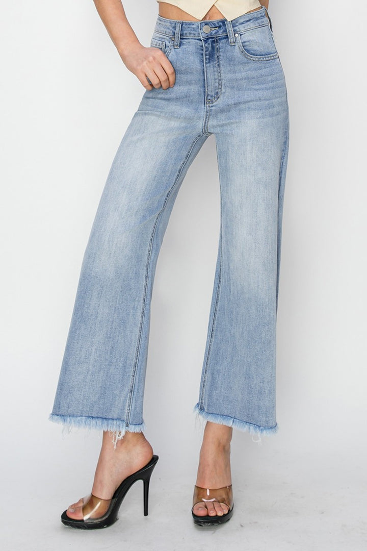 PRE-ORDER: RISEN High Rise Crop Wide Fray Hem Jeans