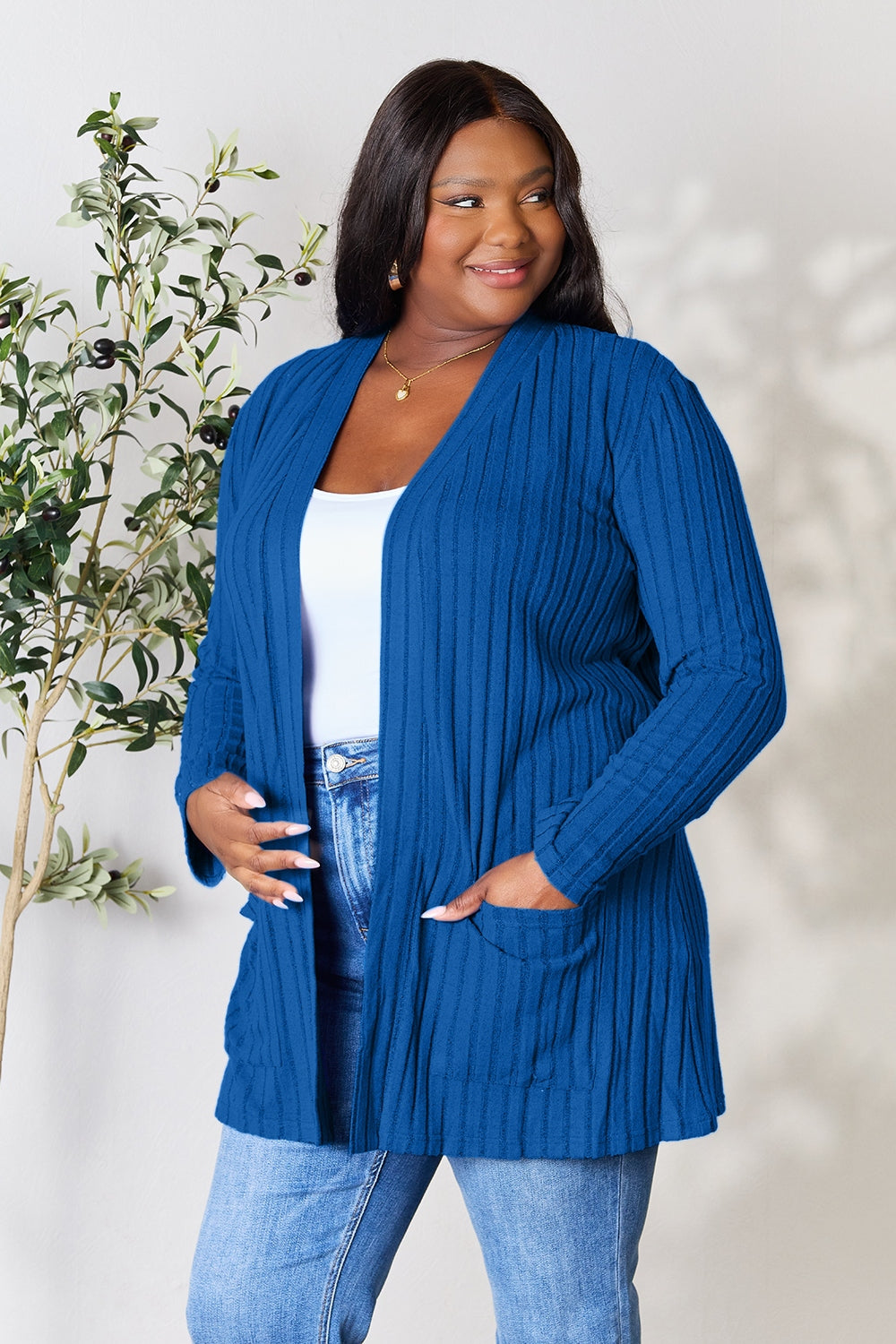 PRE-ORDER: Basic Bae Full Size Ribbed Open Front Cardigan with Pockets