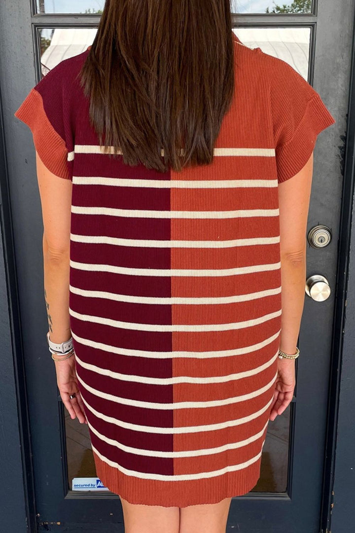 PRE-ORDER: Striped Quarter Zip Cap Sleeve Sweater Dress