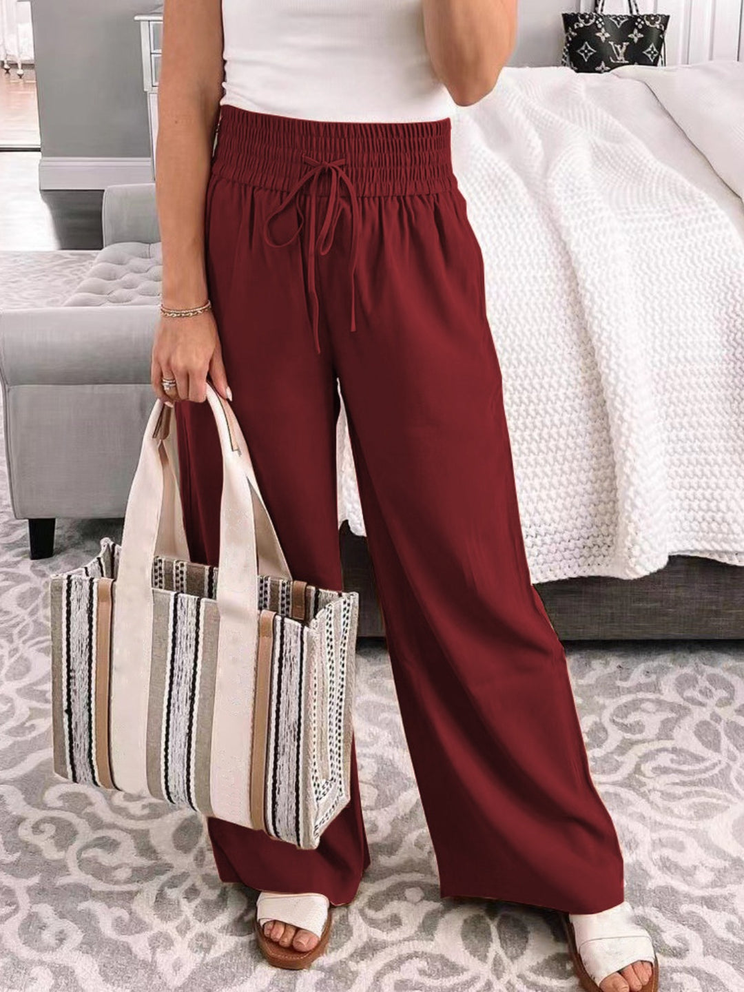 PRE-ORDER: Full Size Drawstring High Waist Wide Leg Pants