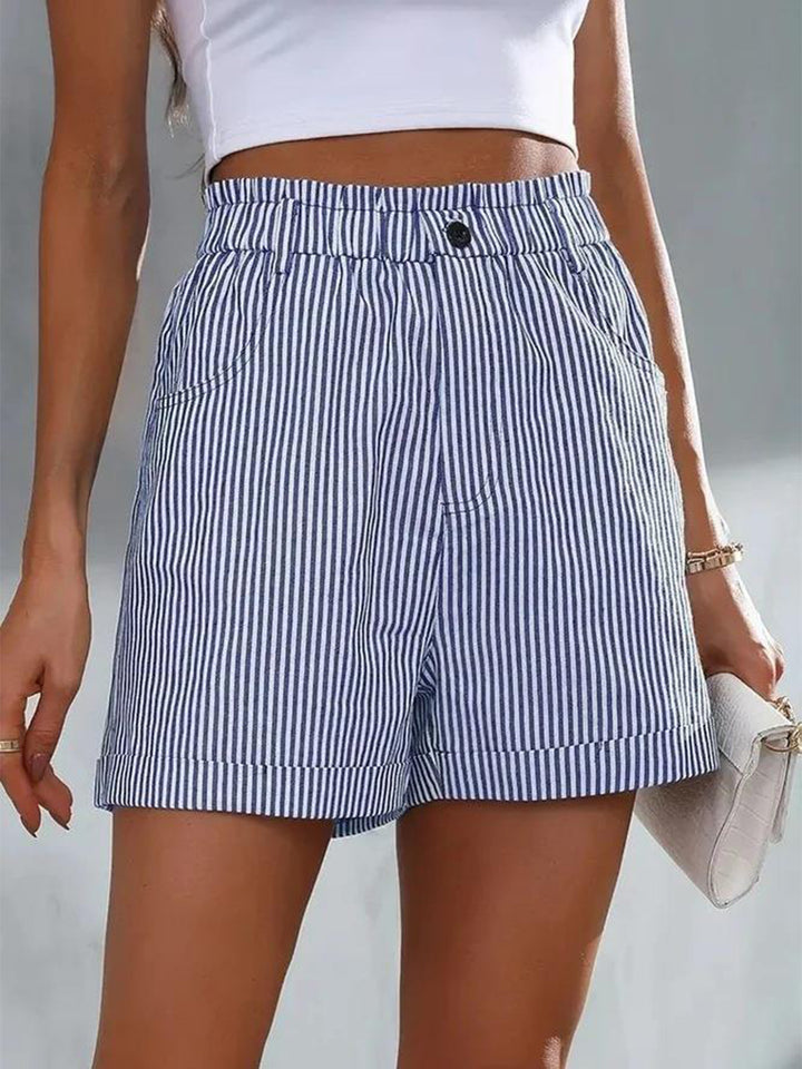 PRE-ORDER: Full Size High Waist Striped Shorts