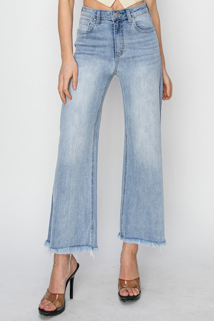 PRE-ORDER: RISEN High Rise Crop Wide Fray Hem Jeans