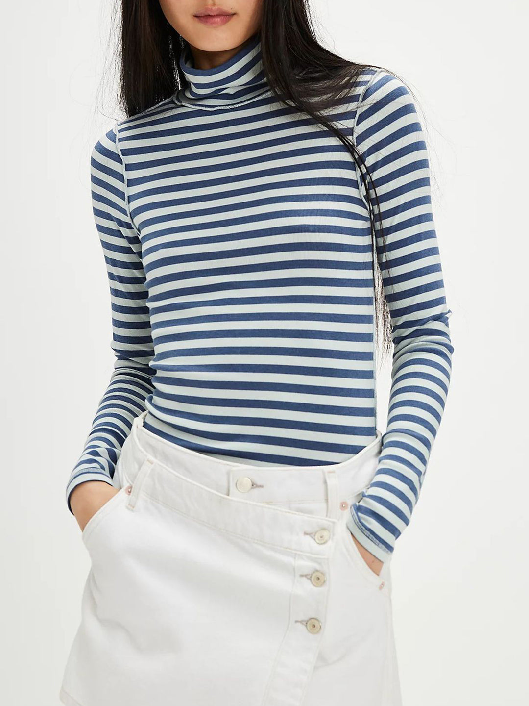 PRE-ORDER: Exposed Seam Striped Turtleneck Long Sleeve T-Shirt