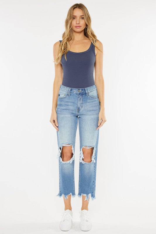 KanCan High Rise Distressed Mom Jean