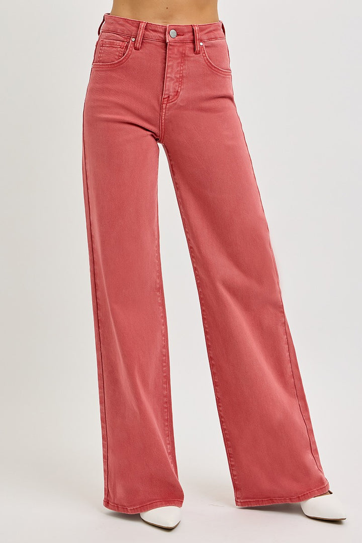 PRE-ORDER: RISEN Full Size High Rise Tummy Control Wide Leg Jeans