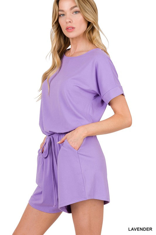 SUMMER DAYS BRUSHED ROMPER WITH POCKETS