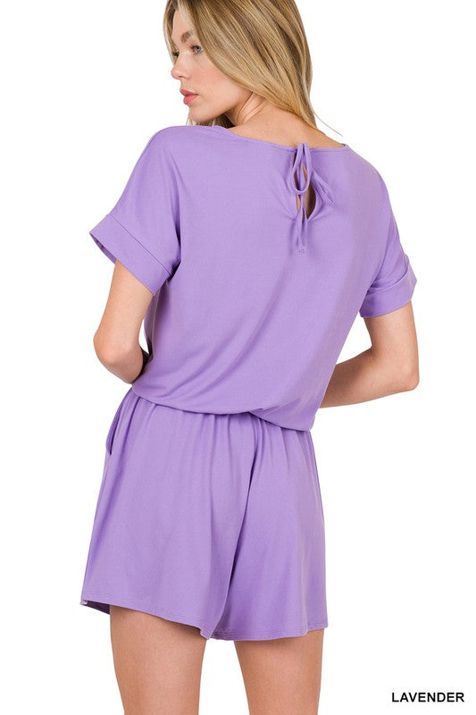 SUMMER DAYS BRUSHED ROMPER WITH POCKETS