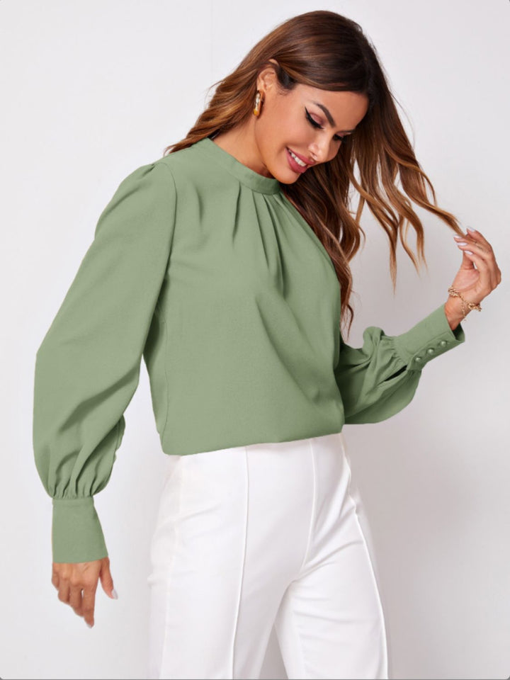 PRE-ORDER: Ruched Mock Neck Long Sleeve Blouse