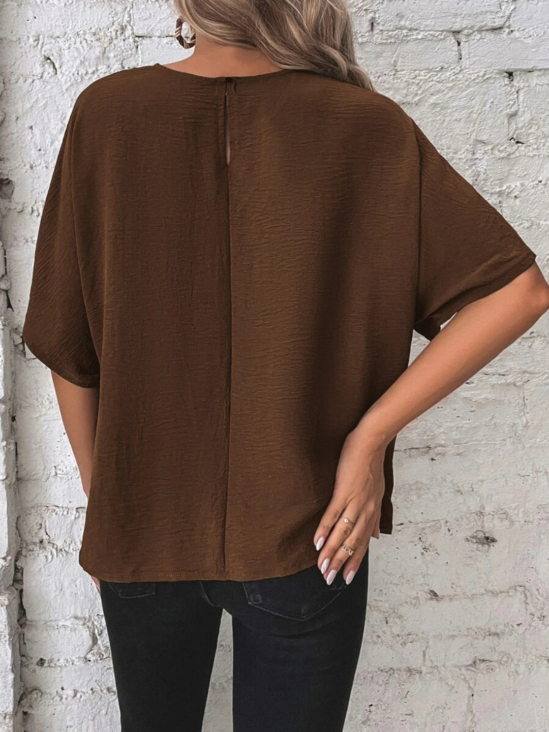 PRE-ORDER: Knotted Round Neck Half Sleeve Blouse