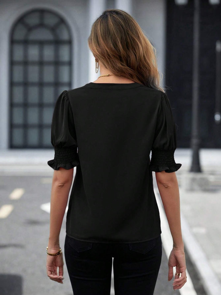 PRE-ORDER: Notched Short Sleeve Blouse