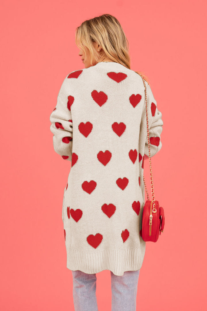 PRE-ORDER: Heart Graphic Open Front Cardigan with Pockets