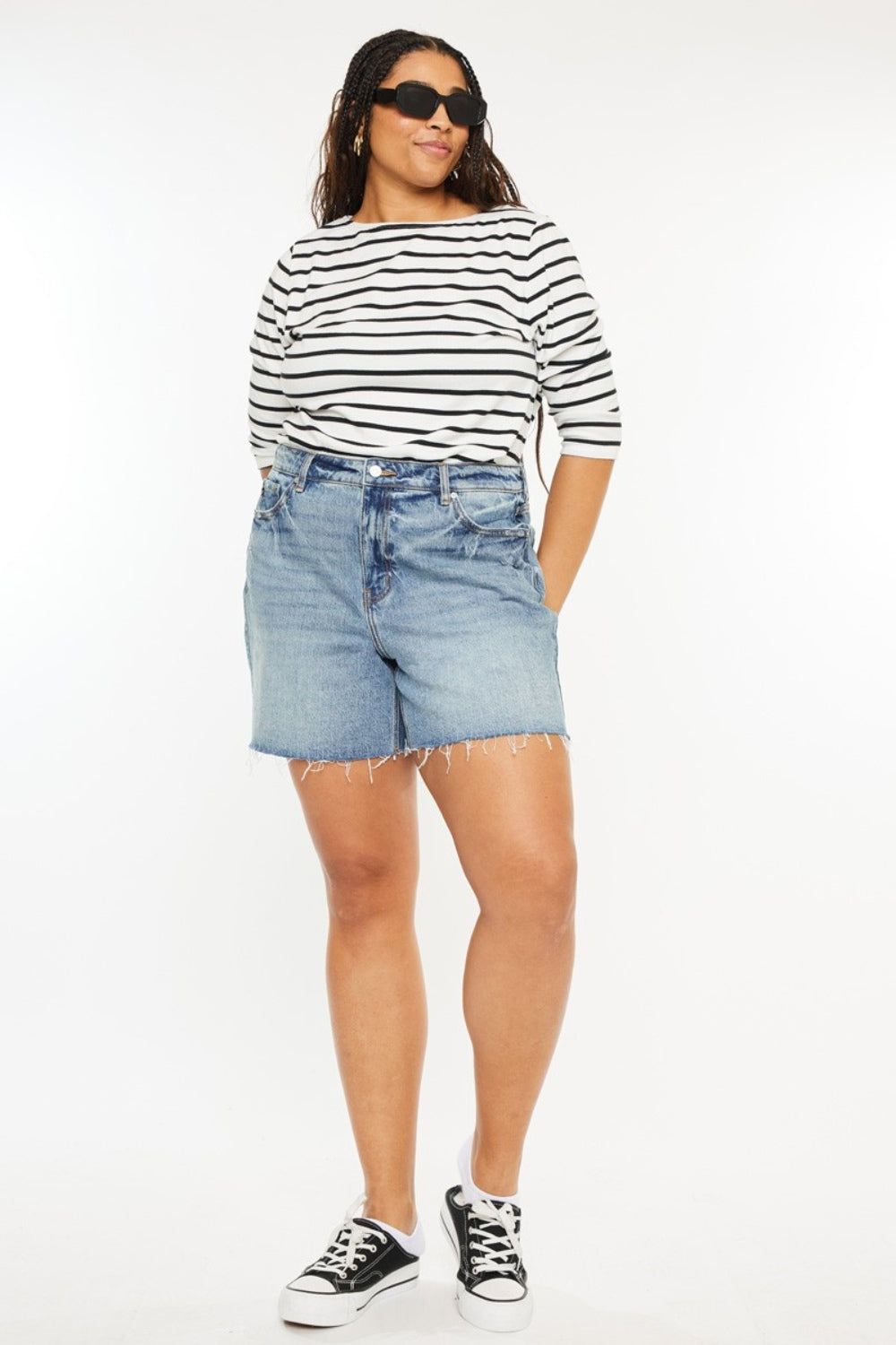 PRE-ORDER: Kancan Full Size Raw Hem High Waist Denim Shorts