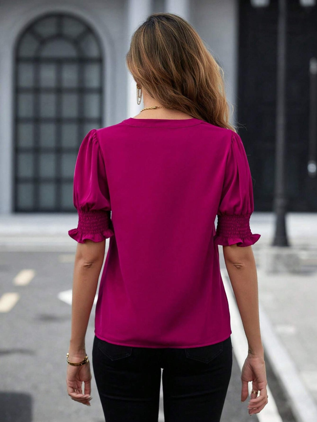 PRE-ORDER: Notched Short Sleeve Blouse