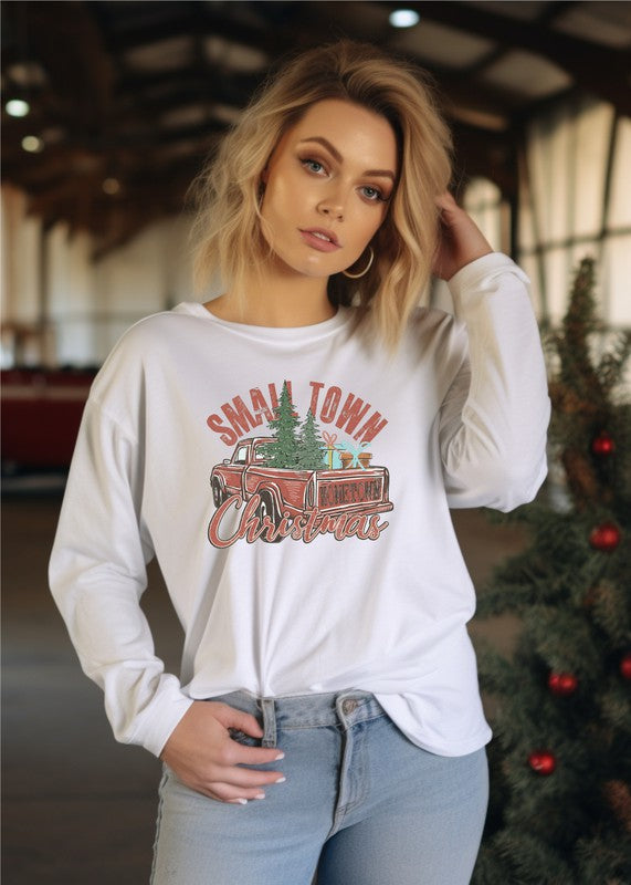 Small Town Christmas Trees Graphic Long Sleeve Tee